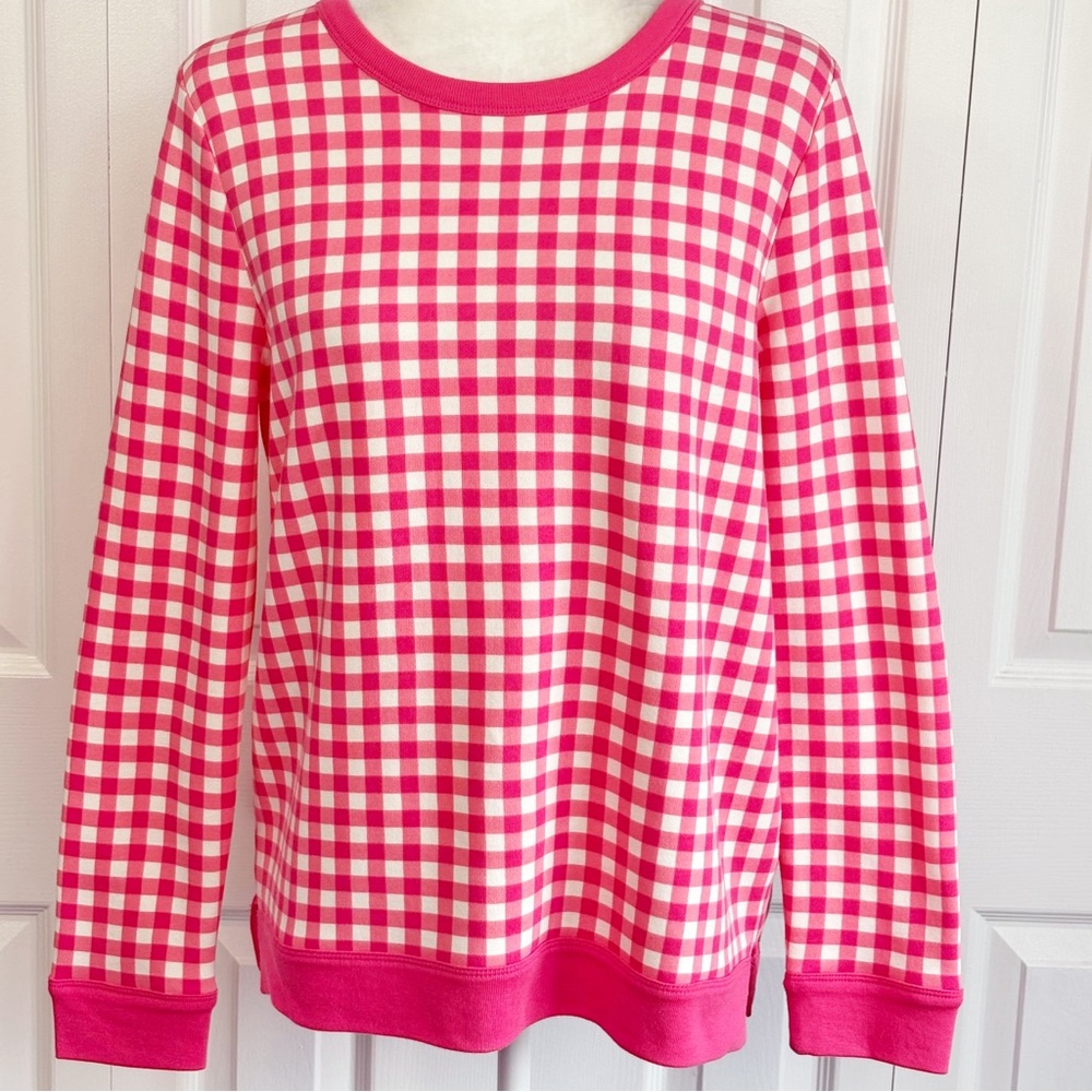 Talbots Pink Gingham Plaid Soft Modal Blend Crewneck Sweatshirt MP